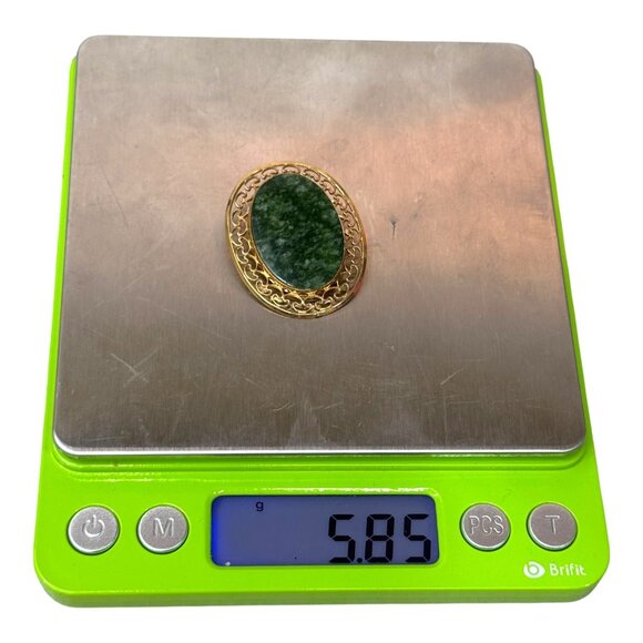 Vintage Carla Green Nephrite Jade Filigree Brooch 1/20 12K GF Open Lacework - Picture 5 of 5